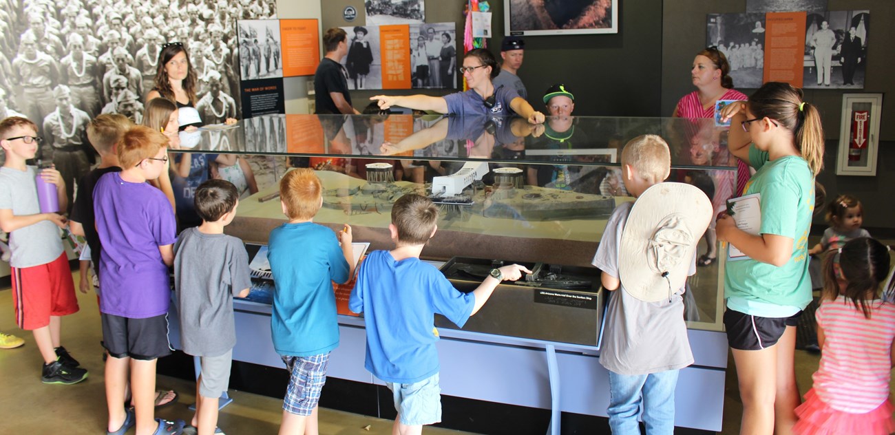 Students at the Pearl Harbor Visitor Center museum.