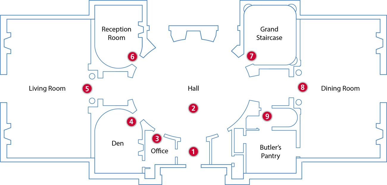 A floorplan of a house with room labels.