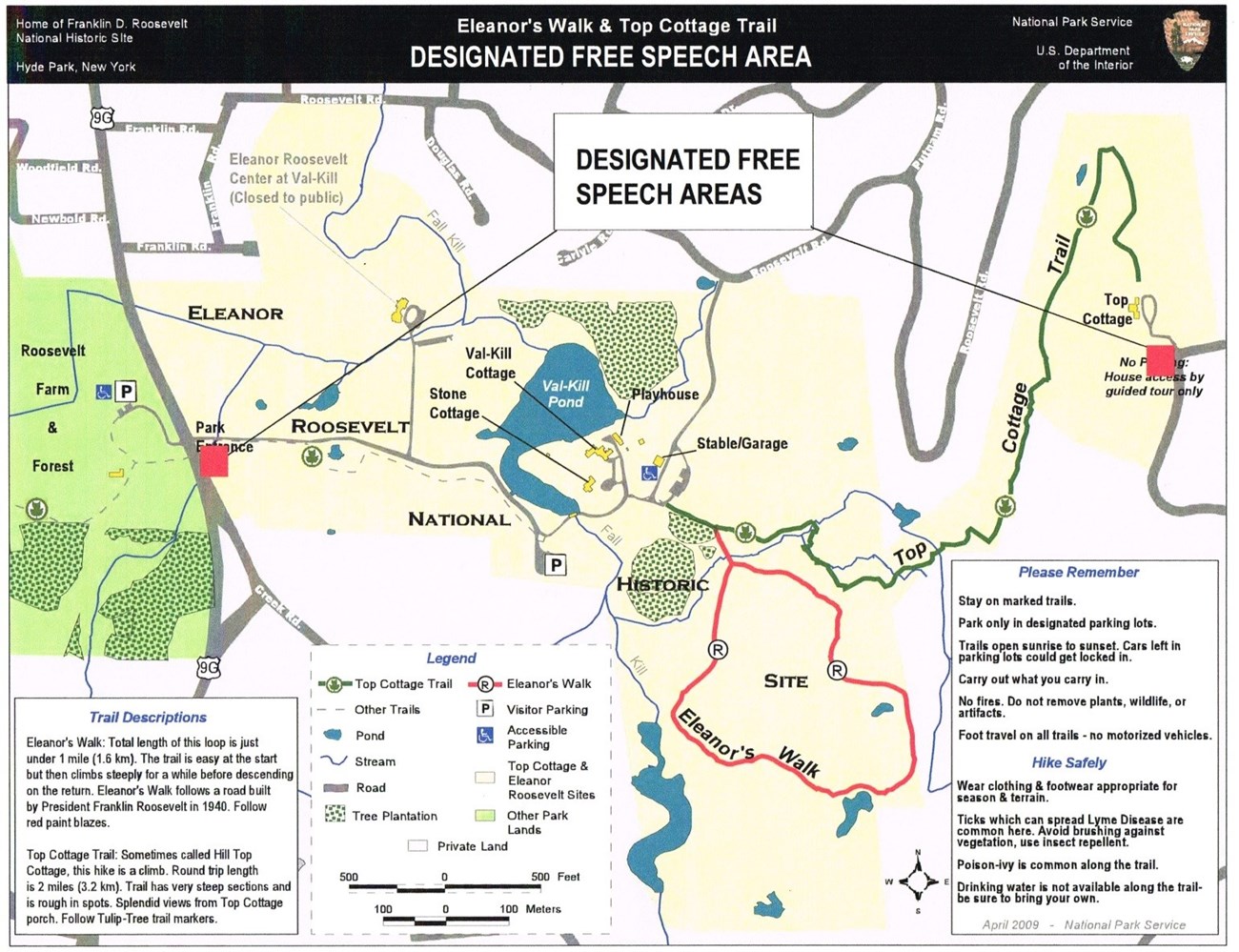 A map showing the free speech areas for Eleanor's Walk and Top Cottage Trail