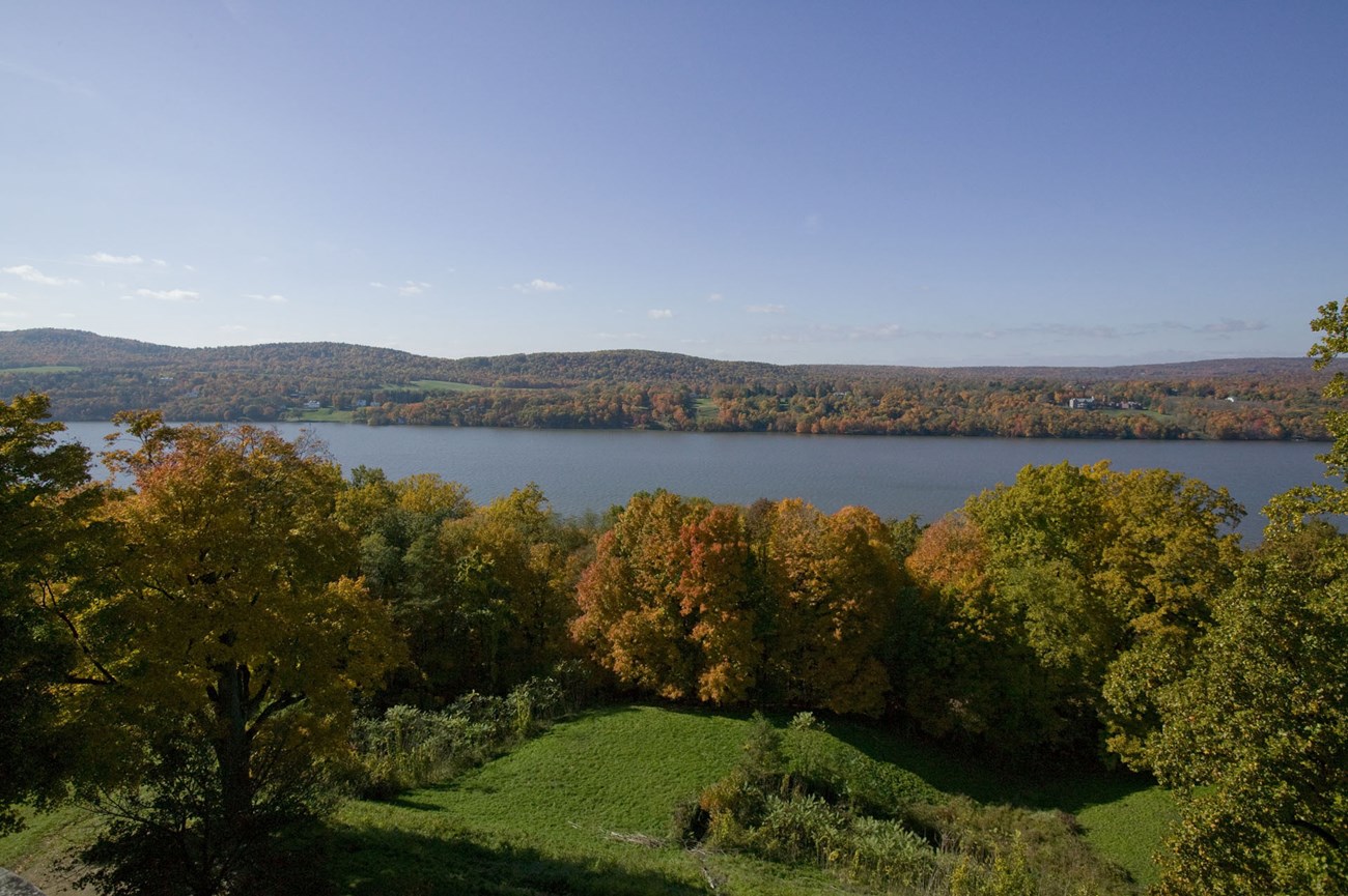 A view of the Hudson River from the banks of the Vanderbilt Mansion NHS.