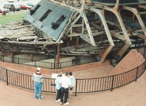 Hole blown in the port bow of the USS Cairo