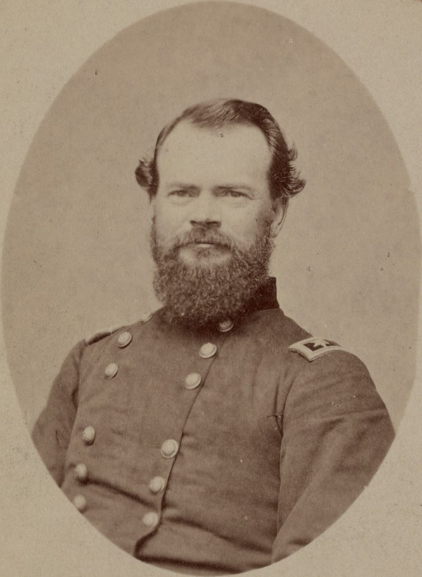 A black and white image of James B McPherson in generals uniform.