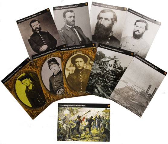 Displaying the front of ten Civil War to Civil Rights trading cards arranged in three rows.