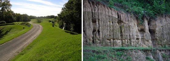 Left - Graveyard Road Looking Toward Stockade Redan; Right - Loess Soil Bluff