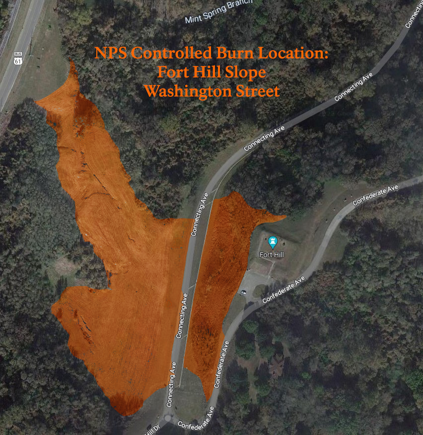 Fort Hill Burn Location An overview map showing where a controlled burn will be conducted highlighted in orange.