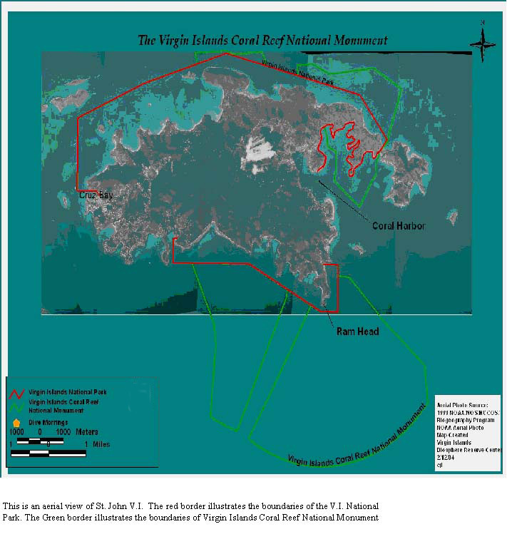 Virgin Islands NP and Coral Reef park Boundary Map