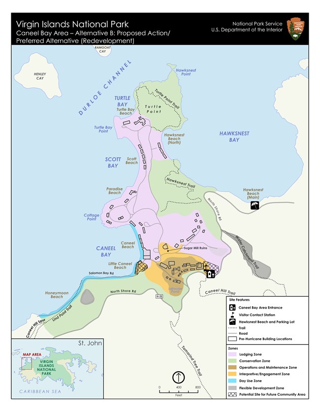 Map showing the approved alternative of Caneel Bay Redevelopment