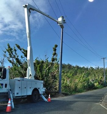 BBC truck and crew working on power lines