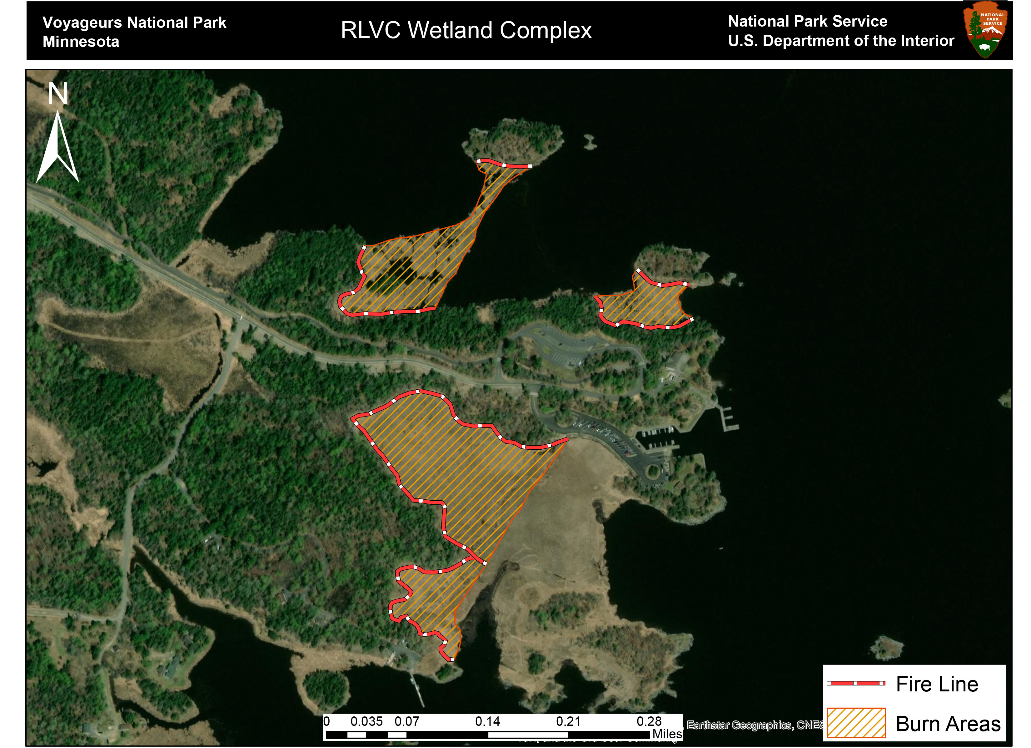 prescribed burn map Map of the Rainy Lake visitor center area showing areas where prescribed burns will be conducted