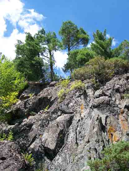 A blue sky serves as backdrop to a rocky outcrop at Voygeurs National Park.