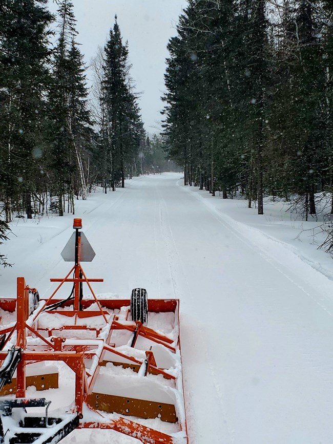 Black Bay Portage snowmobile trail freshly groomed.