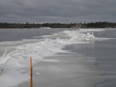 Ice jets up to form what is called a pressure ridge