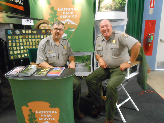 Ranger Joel Shockley, Washita Battlefield National Historic Site, and Ranger Mike Washington, Oklahoma City Memorial, staffing the booth at the Oklahoma State Fair 2014.