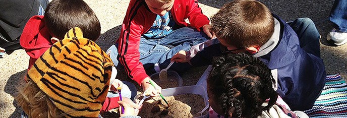 Students look for fossils during the "Mobile Dig"