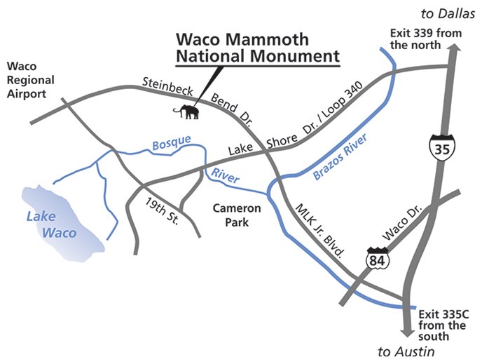 Map showing location of Waco Mammoth National Monument