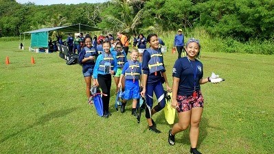 YCC Mentors leading Reef Rangers to Snorkel at Asan Beach