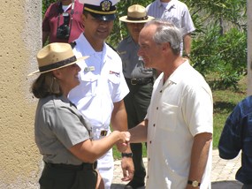 Sec. of the Interior Kempthorne and Superintendent Creachbaum at the Asan Bay Overlook, War in the Pacific NHP Sec. of the Interior Kempthorne and Superintendent Creachbaum at the Asan Bay Overlook, War in the Pacific NHP
