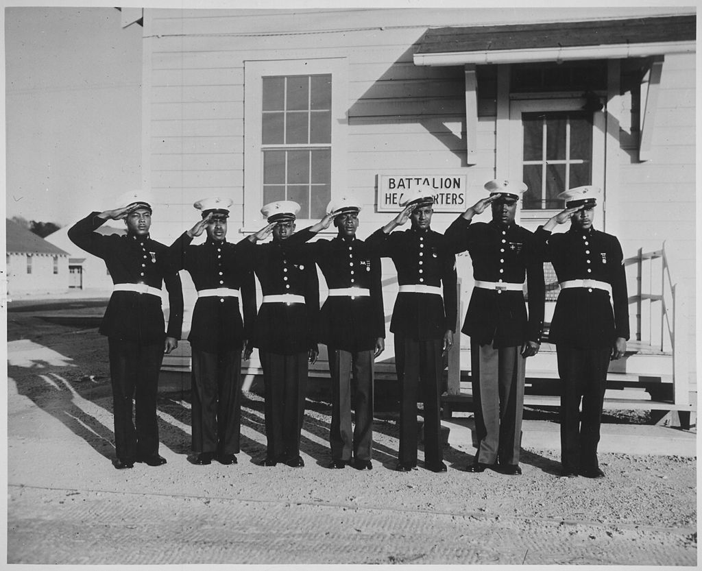 Marines at Montford Point show their dress uniforms.