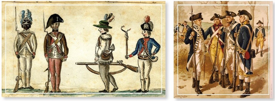 Two historic drawings of Revolutionary War soldiers