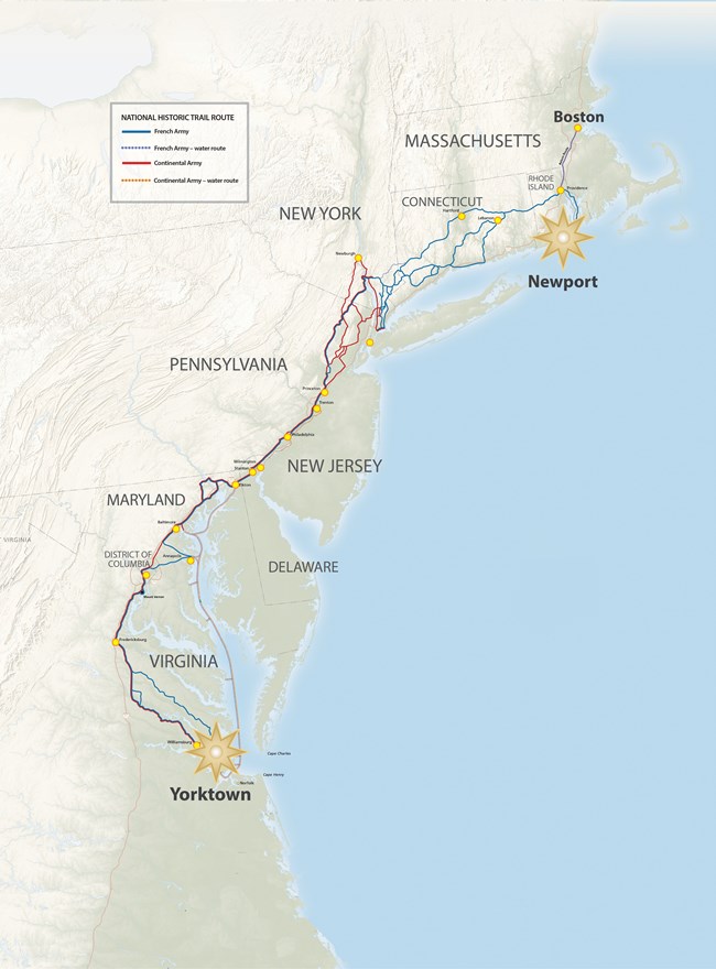 WARO Tail Map with routs of Washington and Rochambeau in 1781