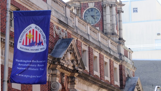 Washington-Rochambeau NHT banner on 2nd Street in Philadelphia