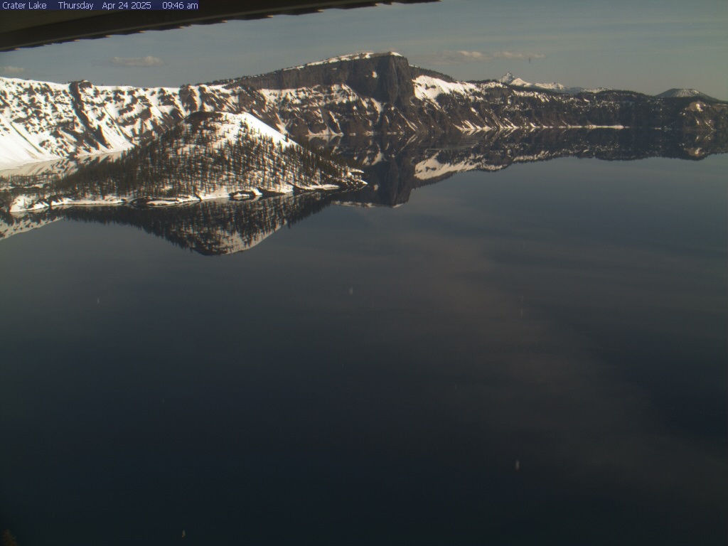 View of large lake with mountain in background