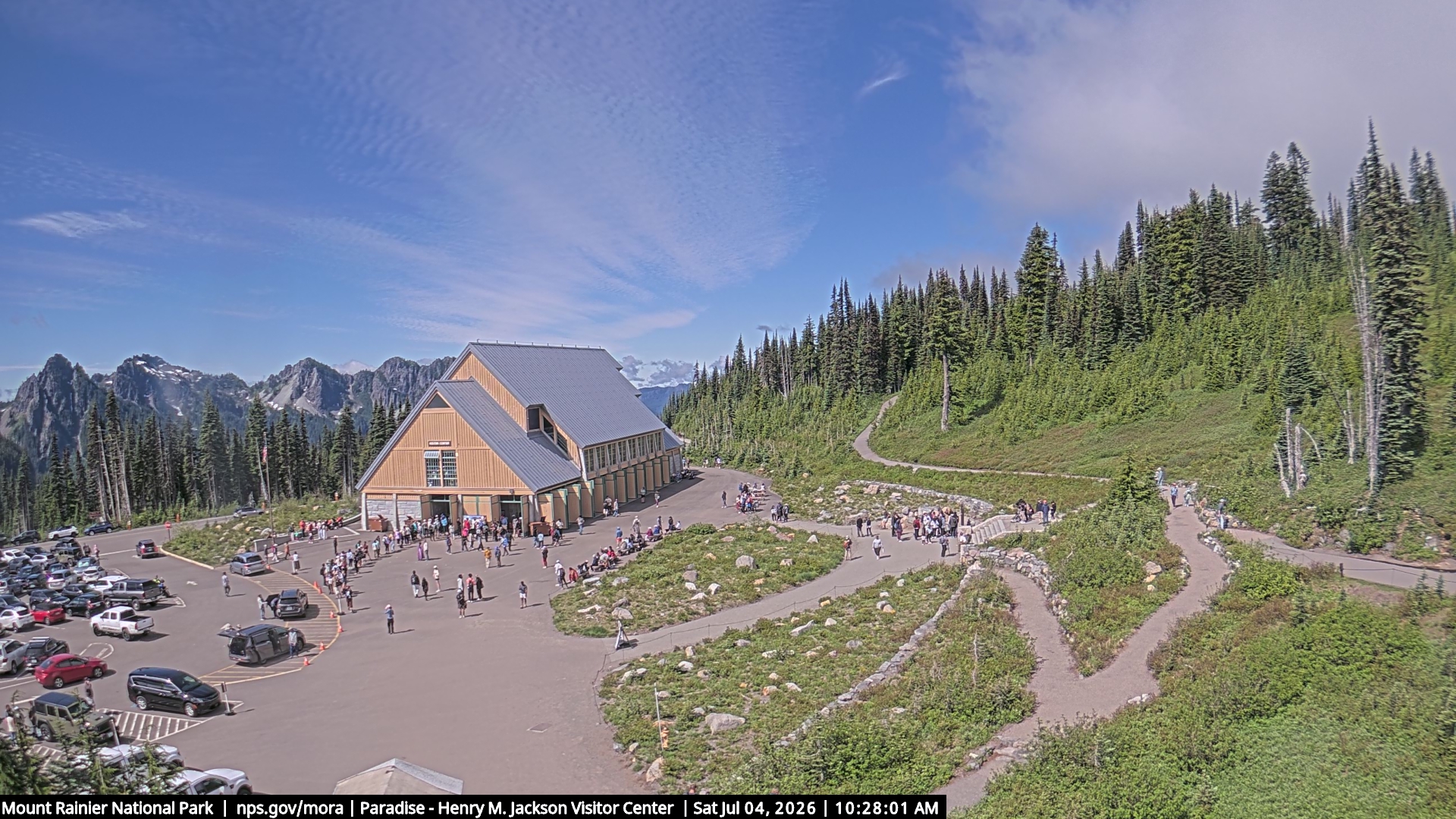Jackson Visitor Center webcam frame at Paradise on Mount Rainier.