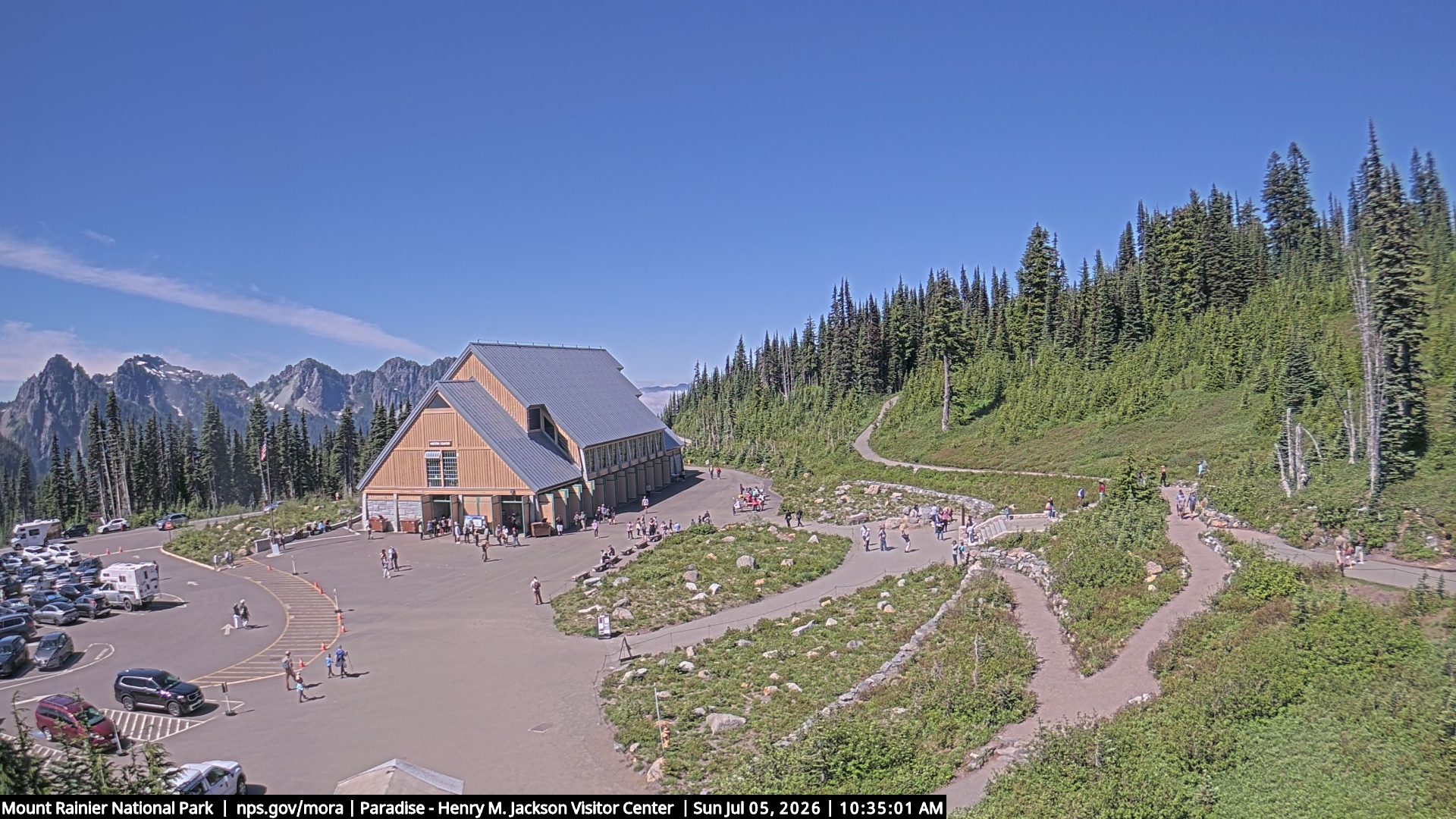 Jackson Visitor Center webcam frame at Paradise on Mount Rainier.