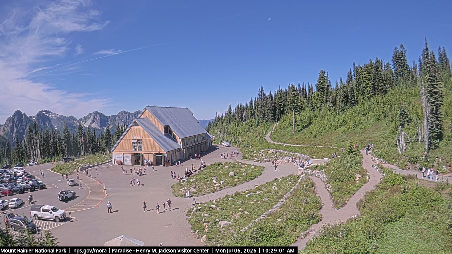 Jackson Visitor Center webcam frame at Paradise on Mount Rainier.