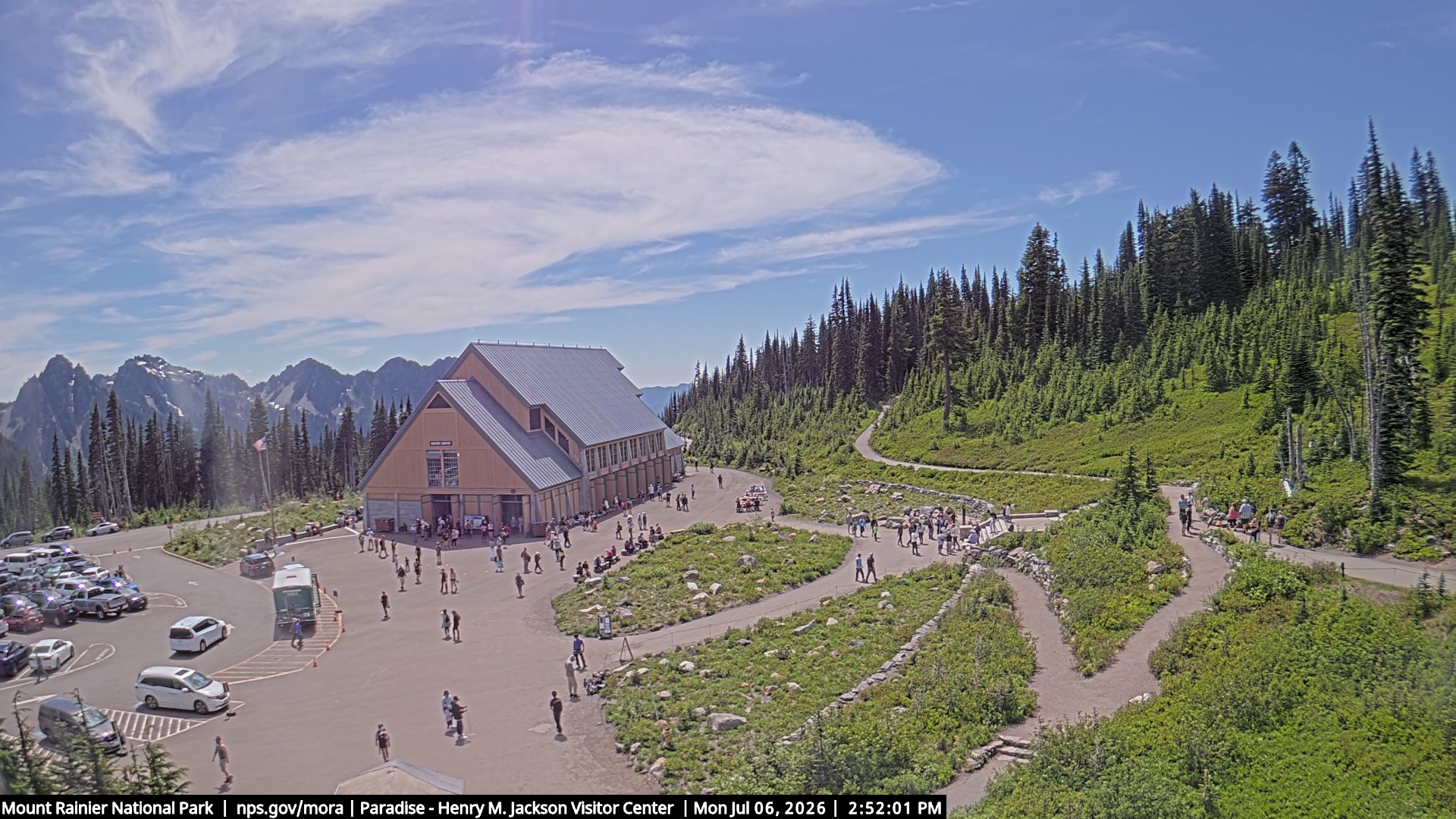 Jackson Visitor Center webcam frame at Paradise on Mount Rainier.