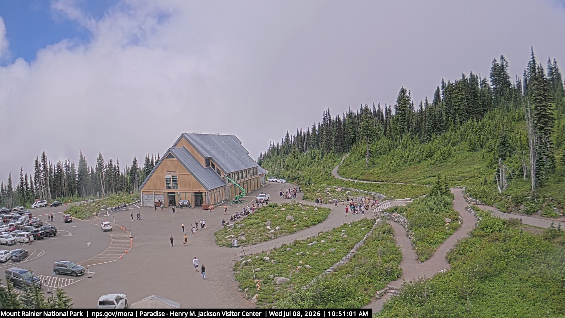 Jackson Visitor Center webcam frame at Paradise on Mount Rainier.