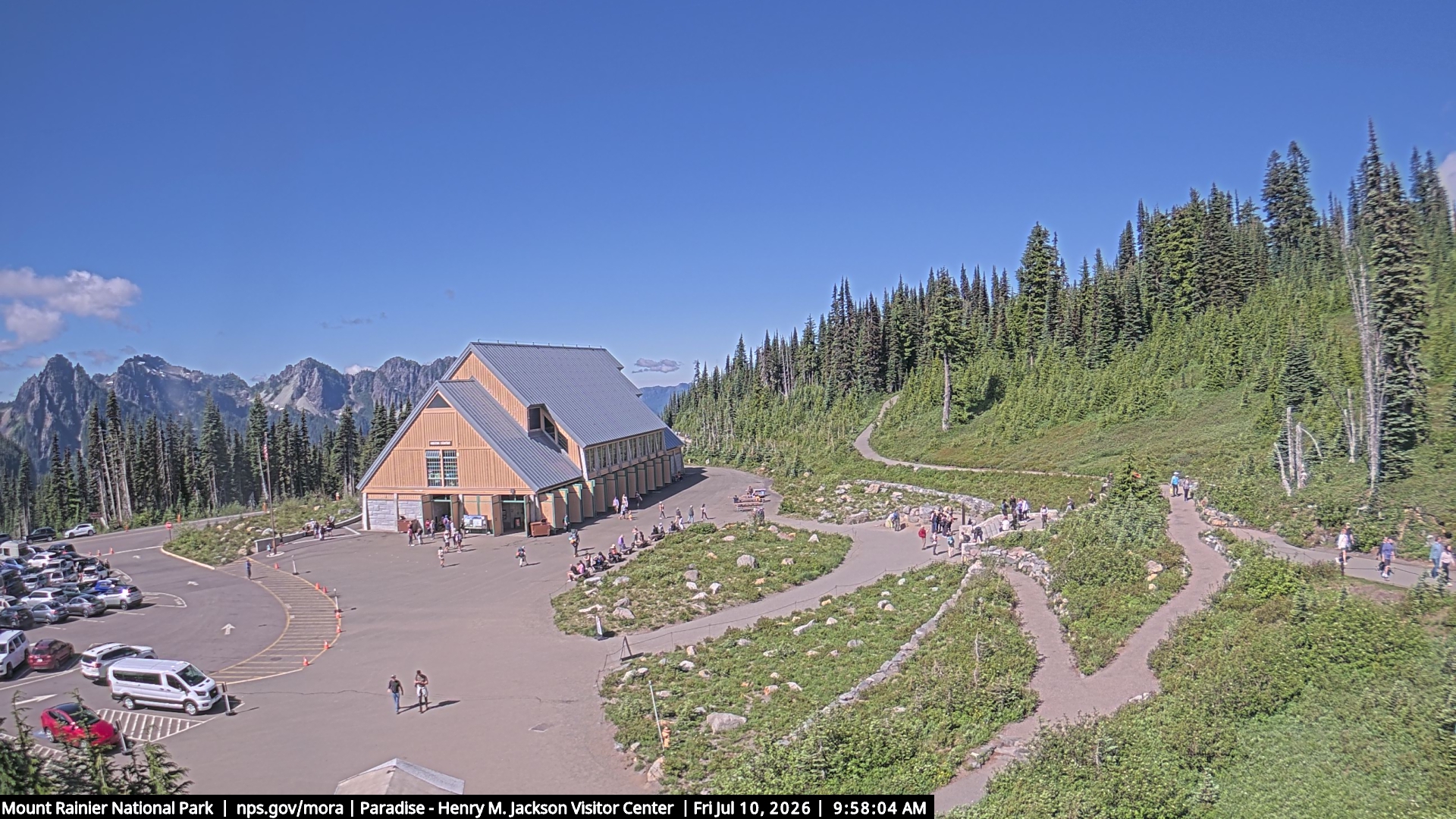 Jackson Visitor Center webcam frame at Paradise on Mount Rainier.