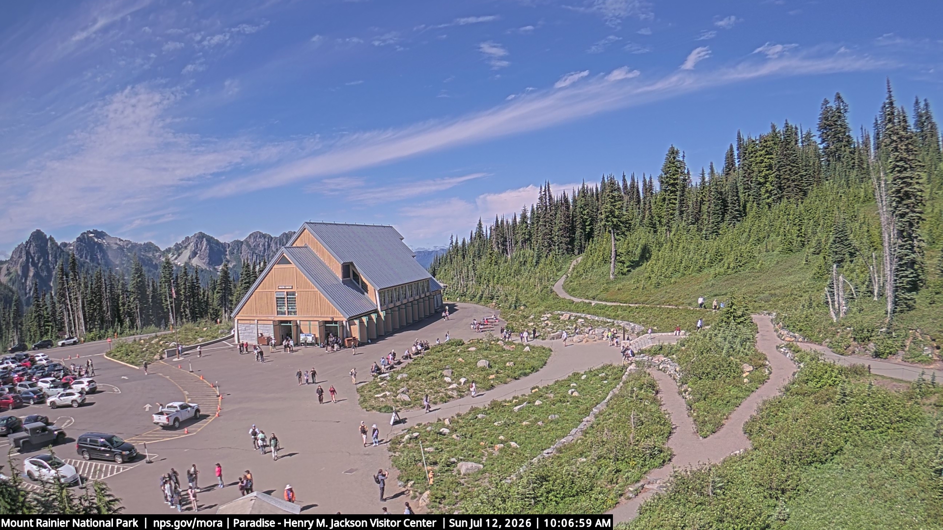 Jackson Visitor Center webcam frame at Paradise on Mount Rainier.