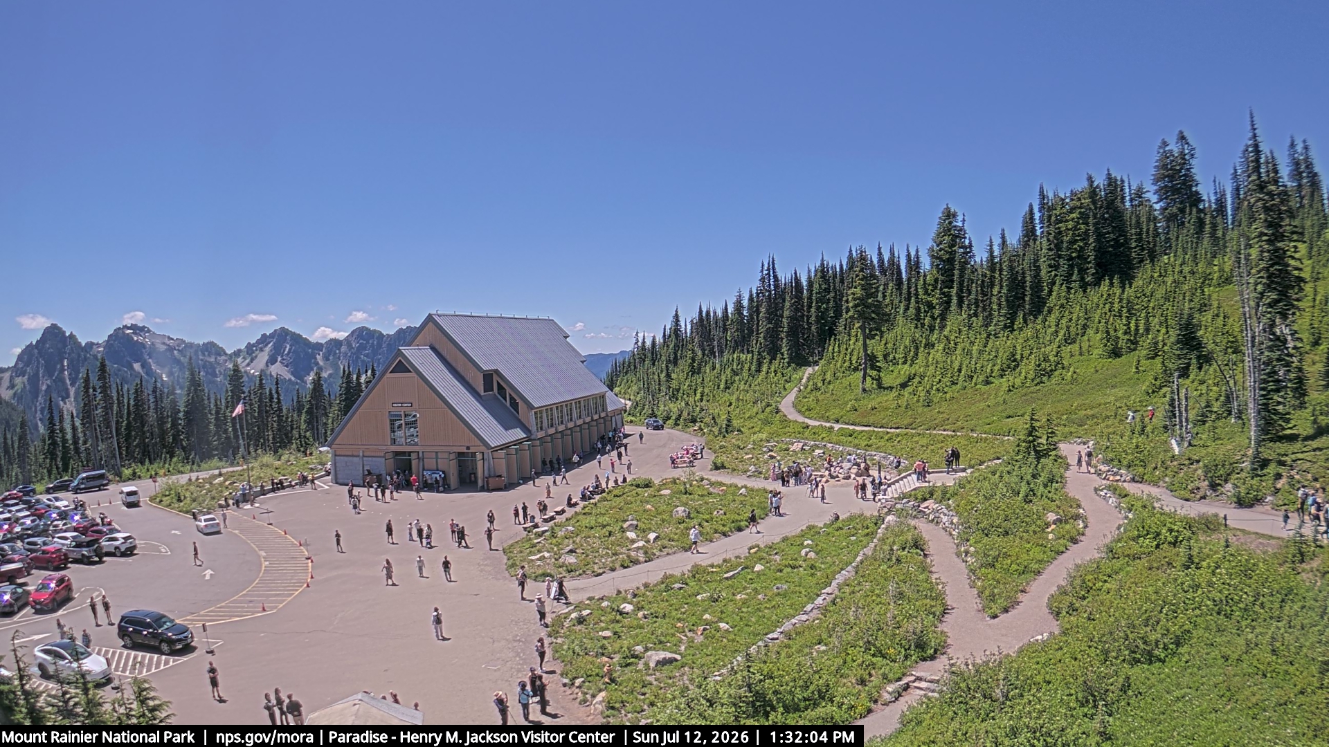 Jackson Visitor Center webcam frame at Paradise on Mount Rainier.