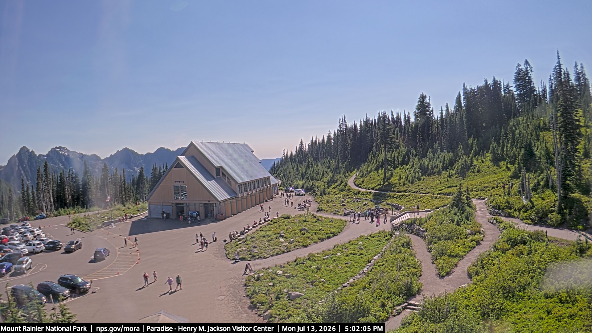 Jackson Visitor Center webcam frame at Paradise on Mount Rainier.