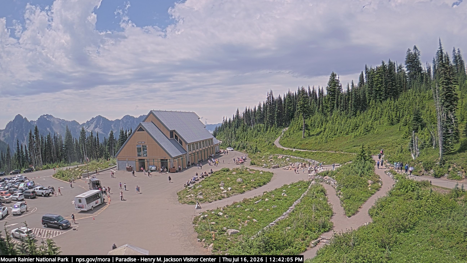 Jackson Visitor Center webcam frame at Paradise on Mount Rainier.