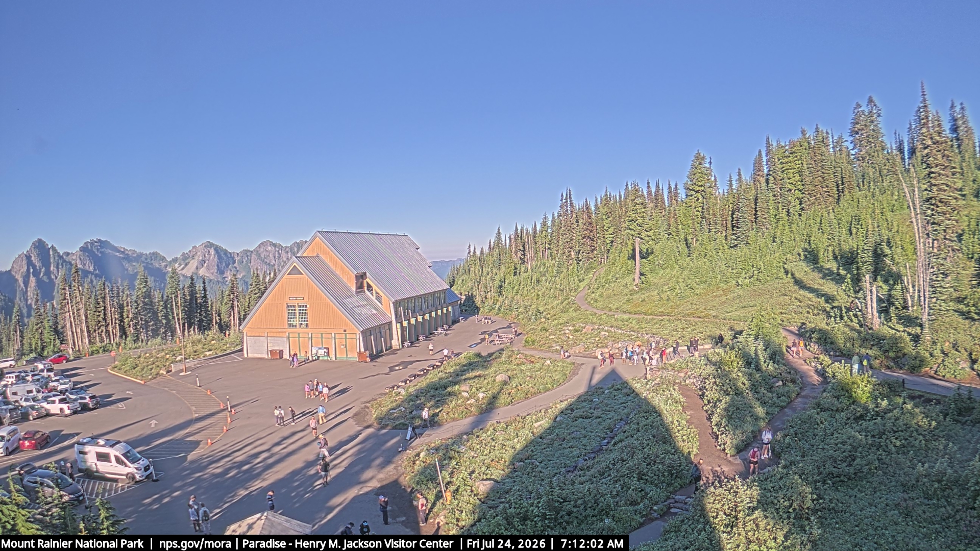 Jackson Visitor Center webcam frame at Paradise on Mount Rainier.