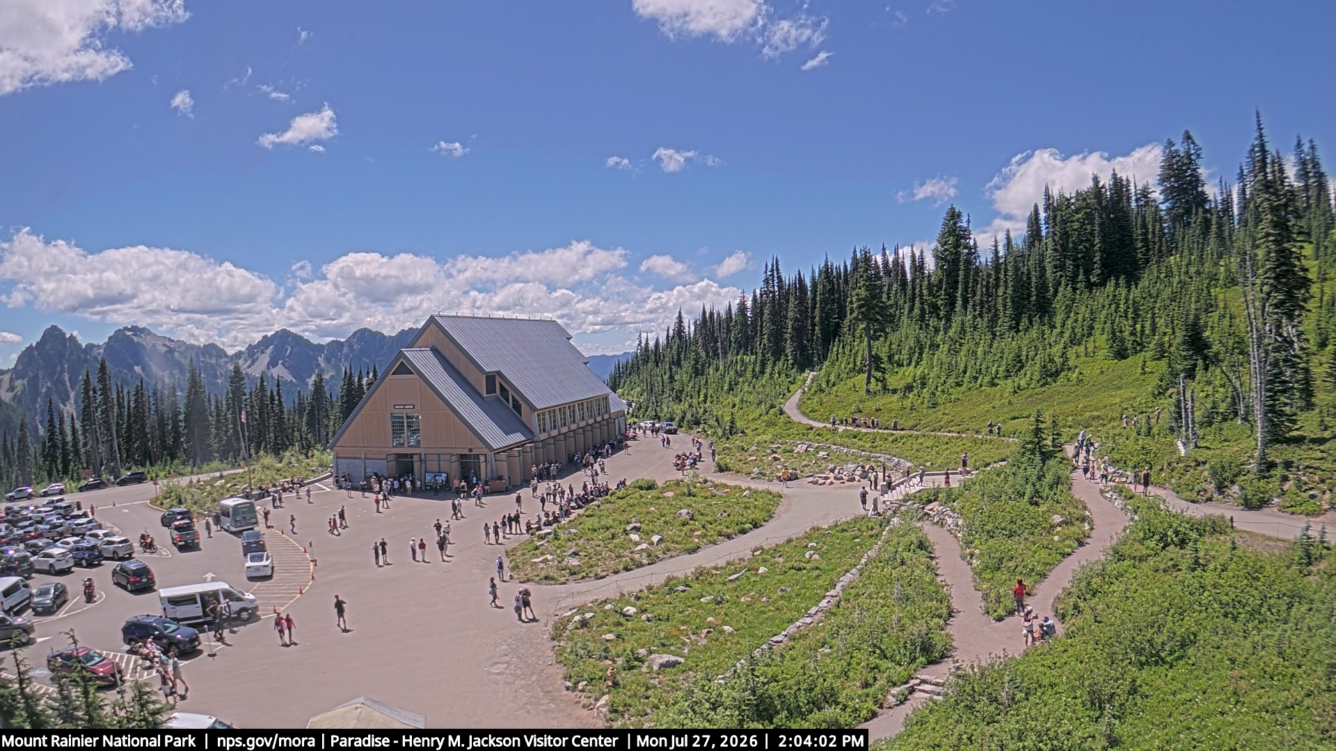 Jackson Visitor Center webcam frame at Paradise on Mount Rainier.