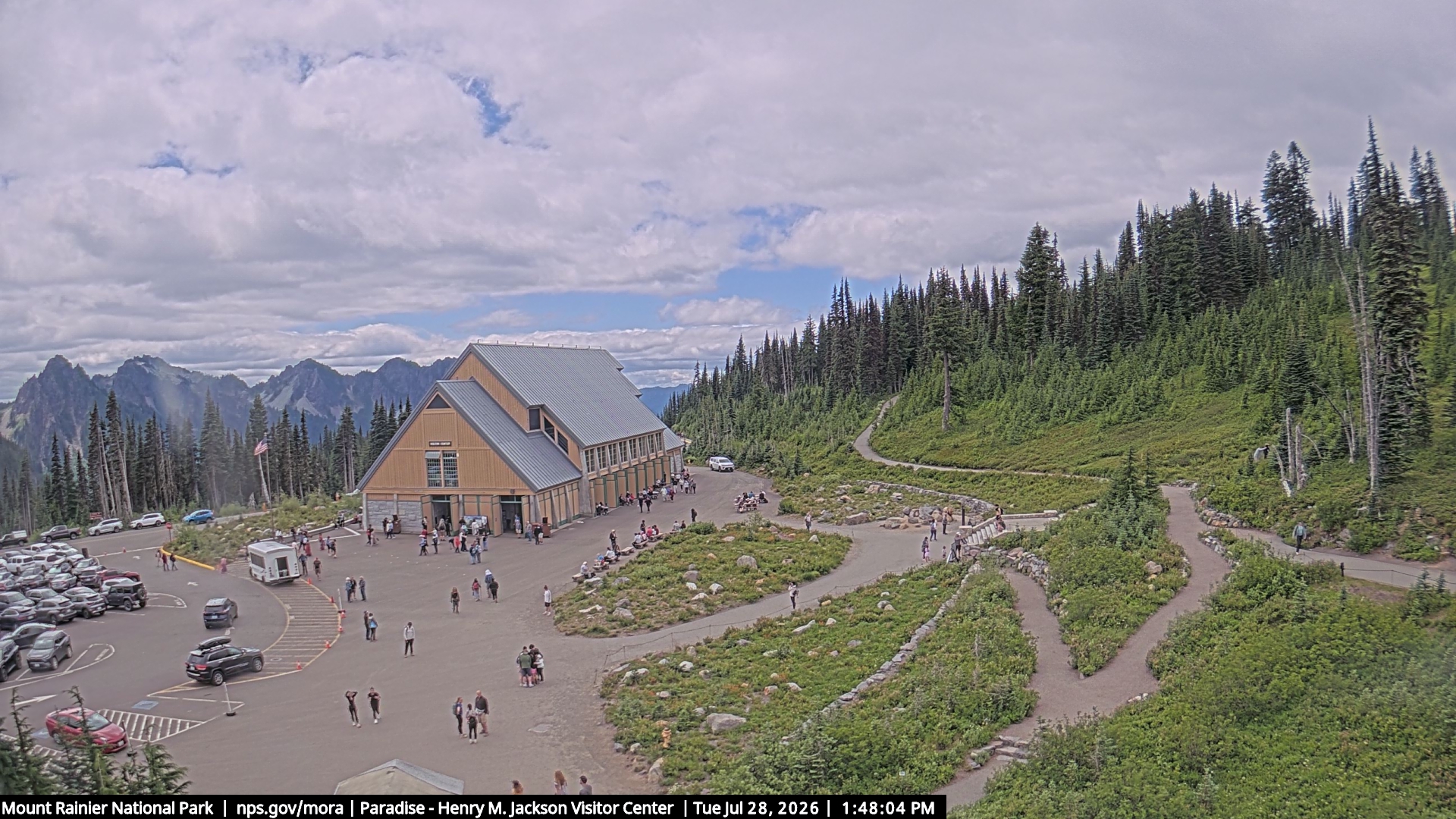 Jackson Visitor Center webcam frame at Paradise on Mount Rainier.