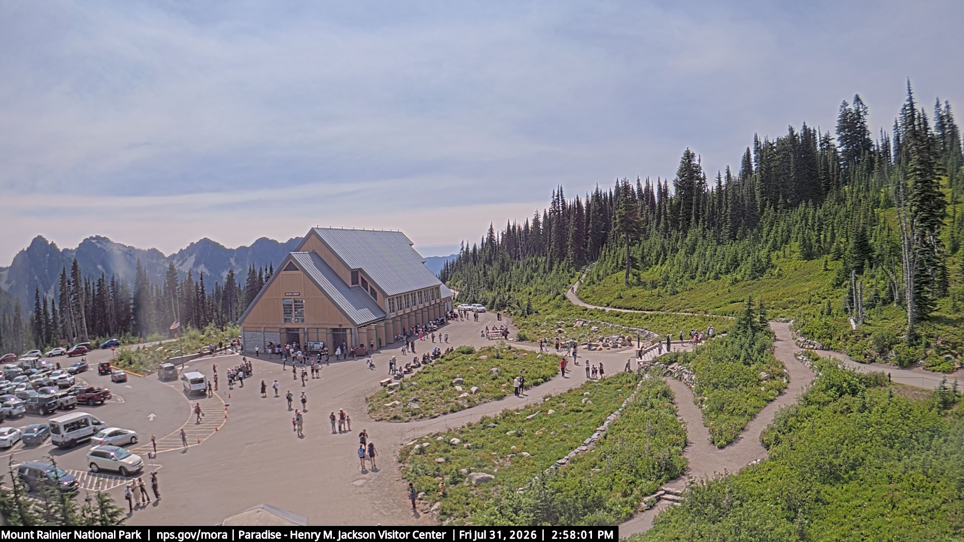 Jackson Visitor Center webcam frame at Paradise on Mount Rainier.