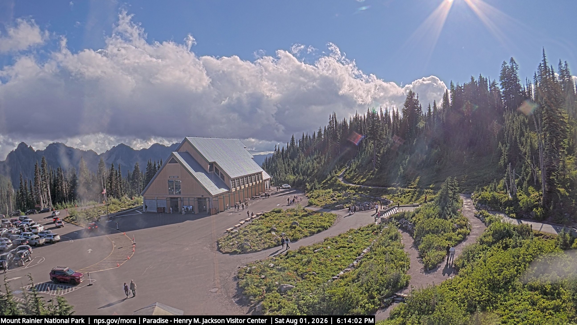 Jackson Visitor Center webcam frame at Paradise on Mount Rainier.