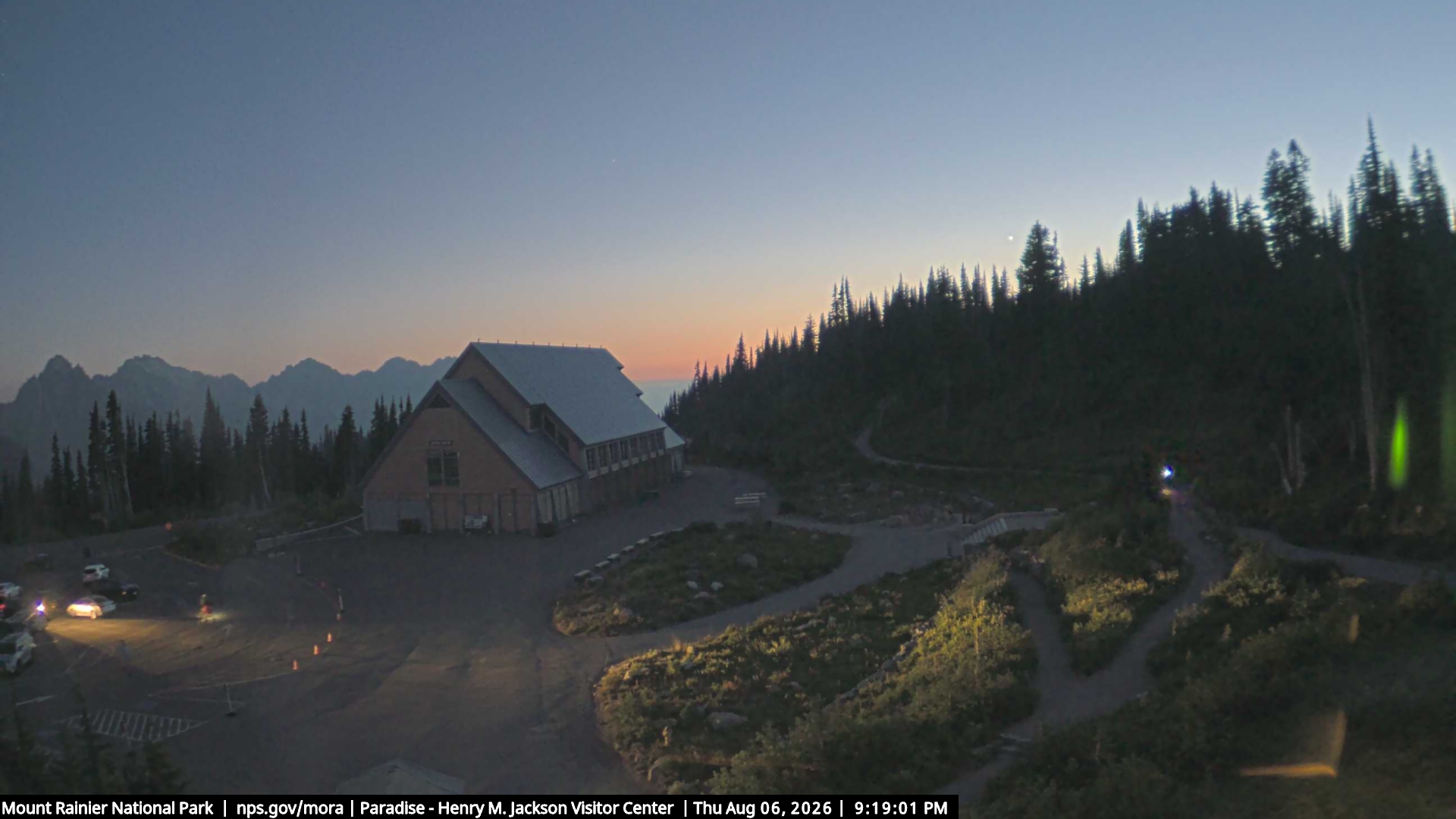 Jackson Visitor Center webcam frame at Paradise on Mount Rainier.