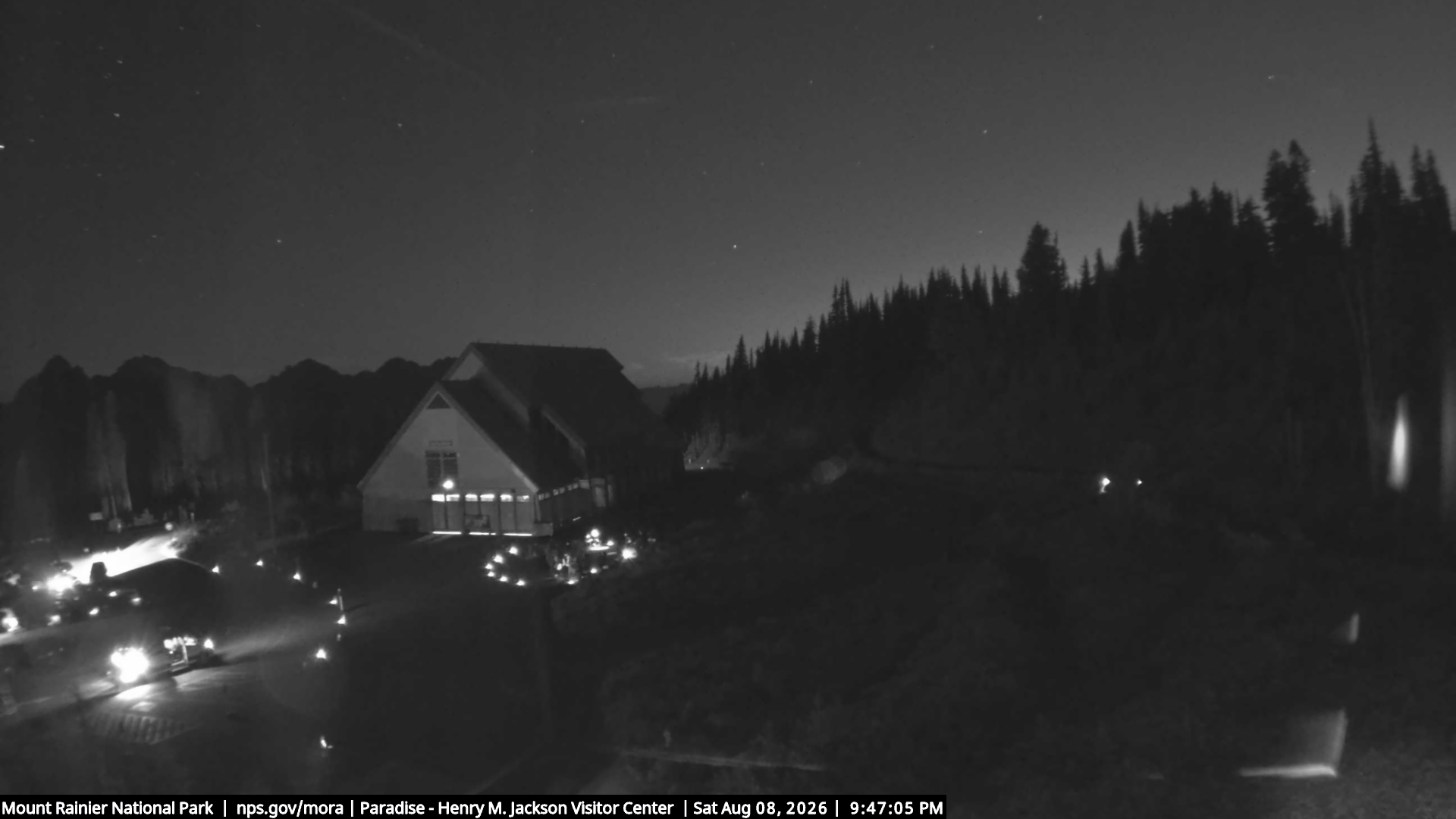 Jackson Visitor Center webcam frame at Paradise on Mount Rainier.