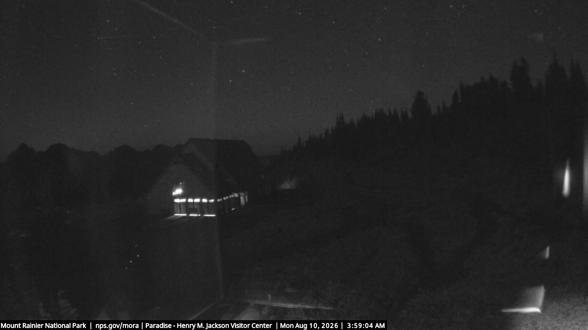 Jackson Visitor Center webcam frame at Paradise on Mount Rainier.