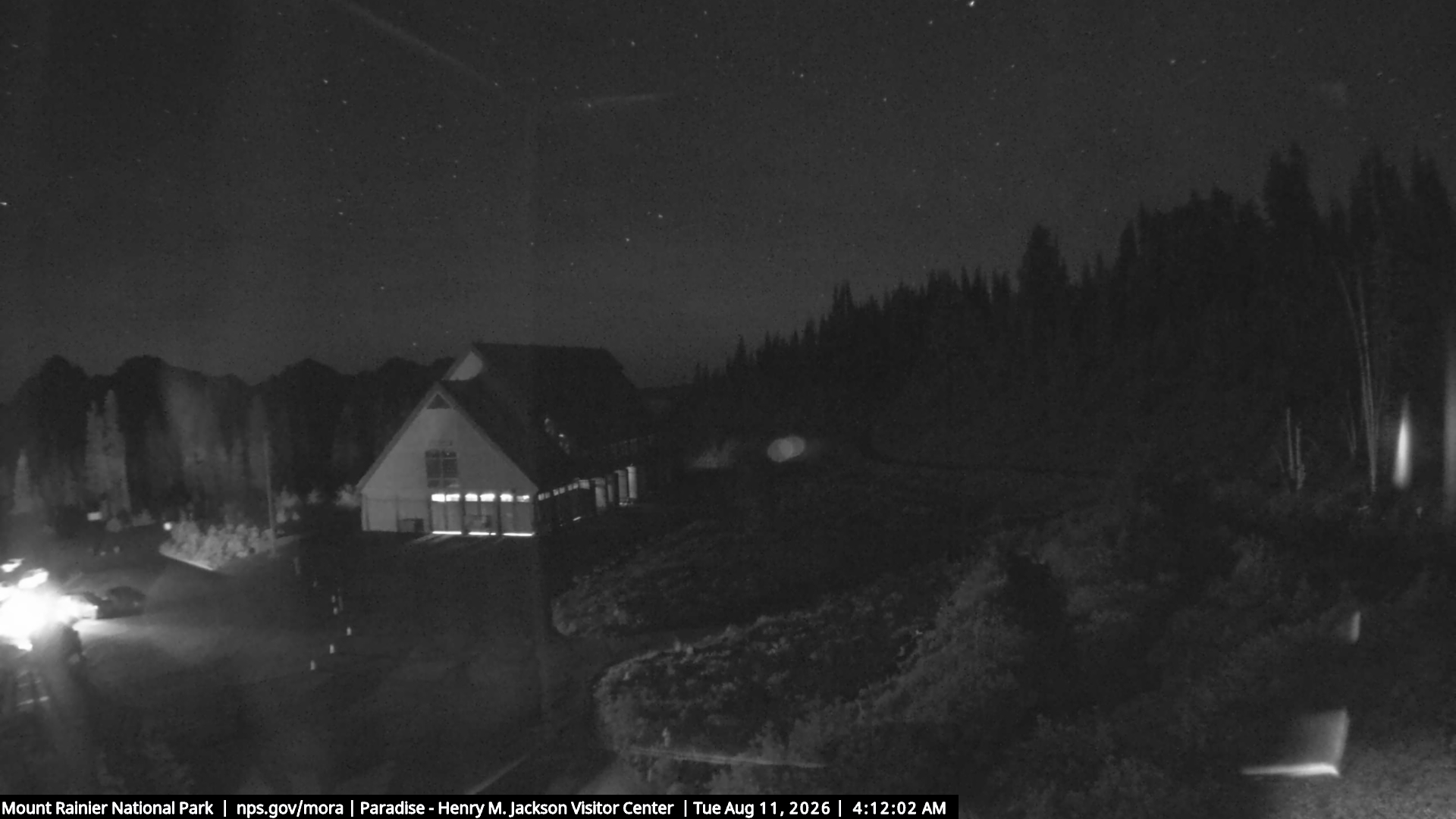 Jackson Visitor Center webcam frame at Paradise on Mount Rainier.