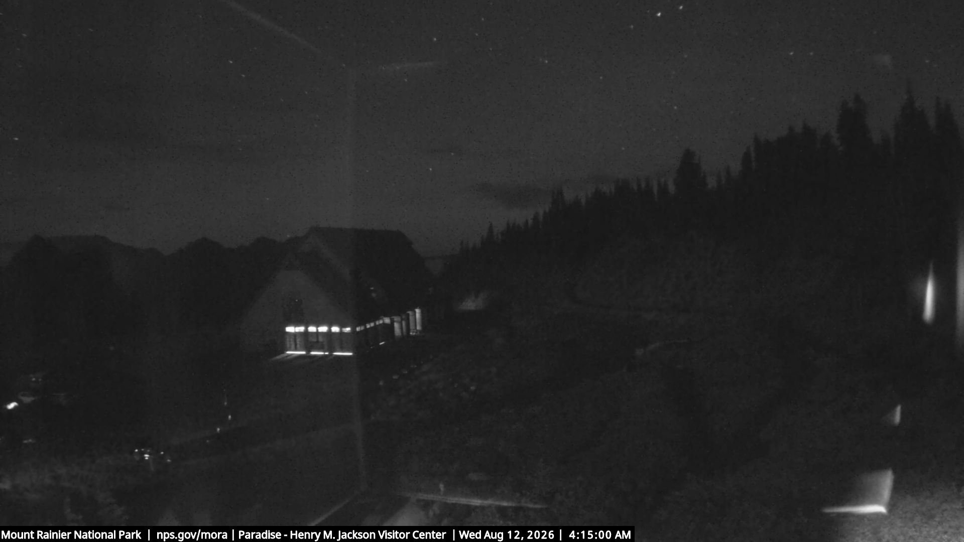 Jackson Visitor Center webcam frame at Paradise on Mount Rainier.
