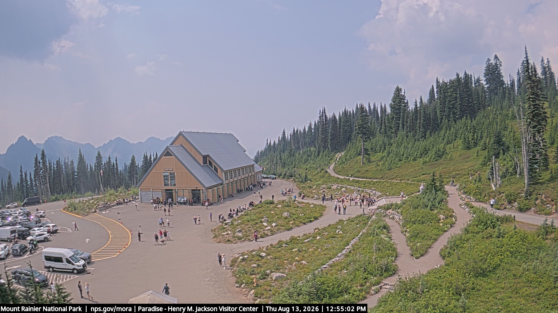Jackson Visitor Center webcam frame at Paradise on Mount Rainier.