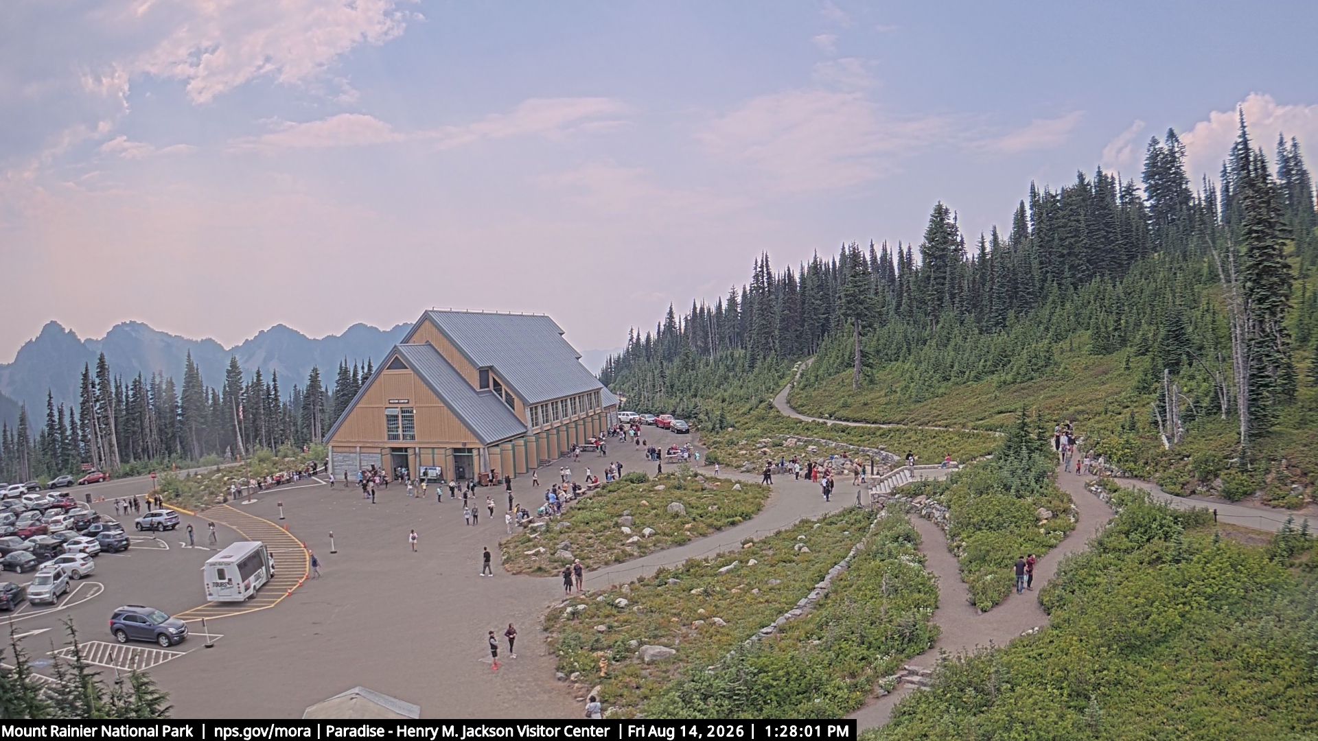 Jackson Visitor Center webcam frame at Paradise on Mount Rainier.