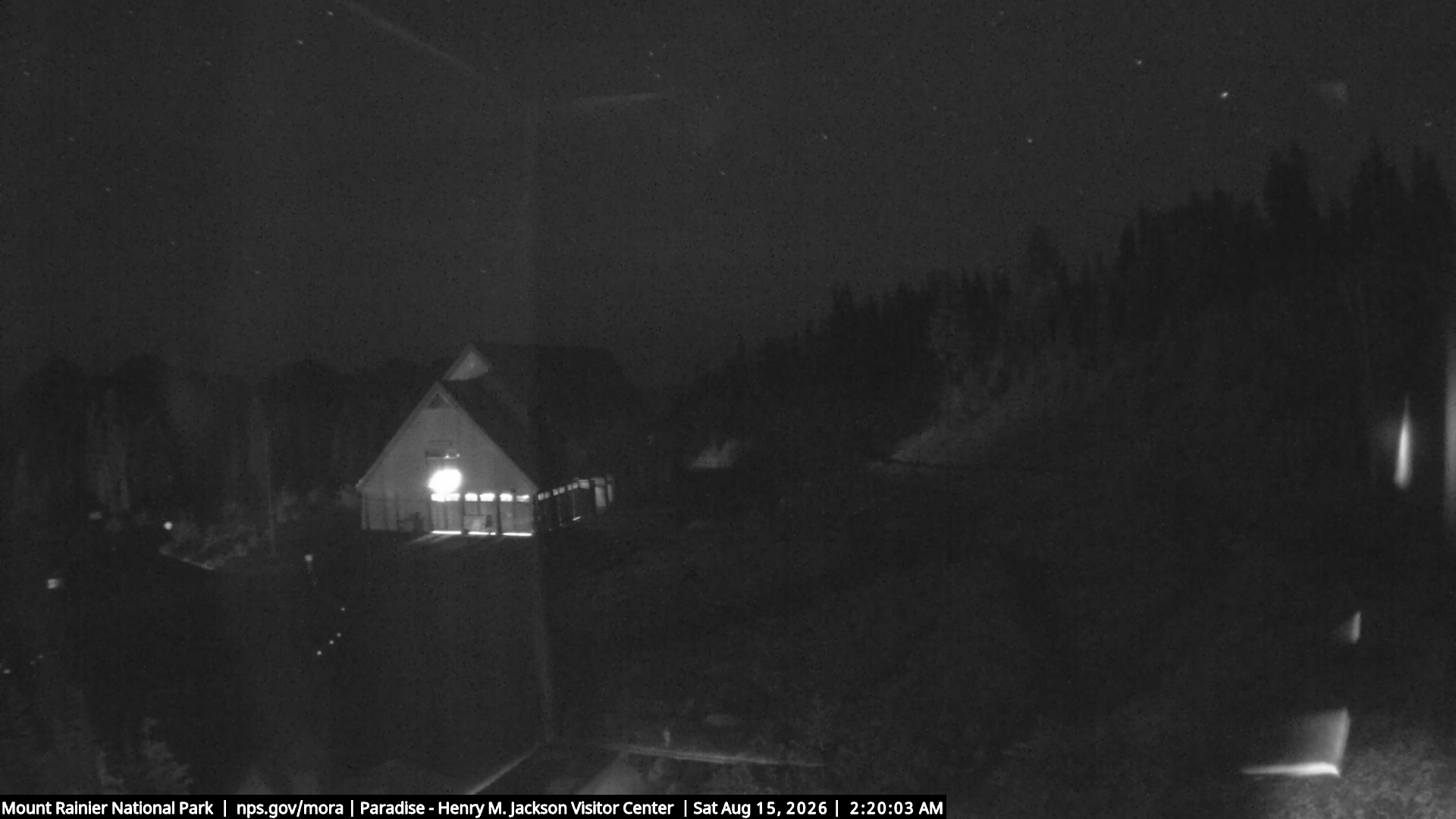 Jackson Visitor Center webcam frame at Paradise on Mount Rainier.