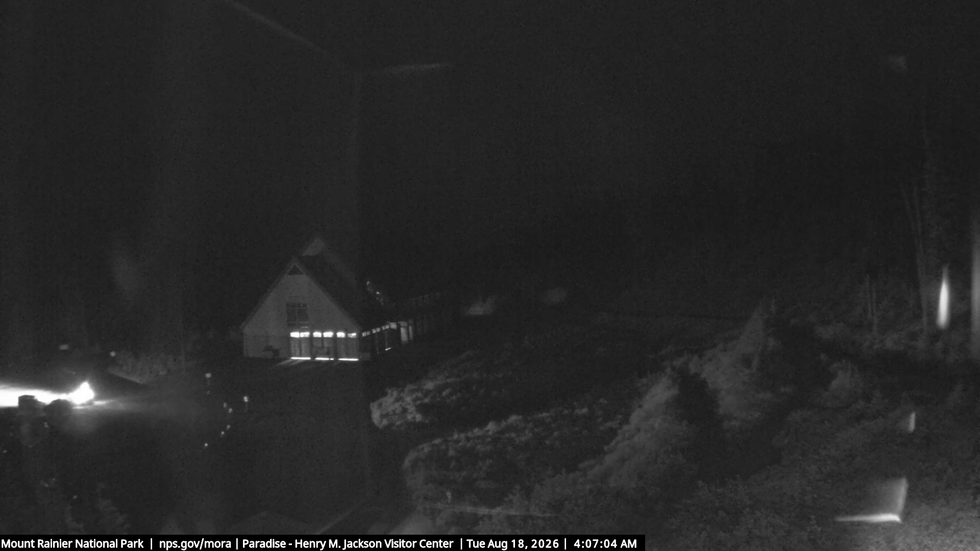 Jackson Visitor Center webcam frame at Paradise on Mount Rainier.